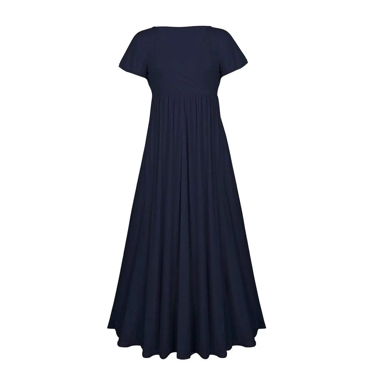 Trendy Solid V Neck Short-sleeve Maternity Maxi Dress