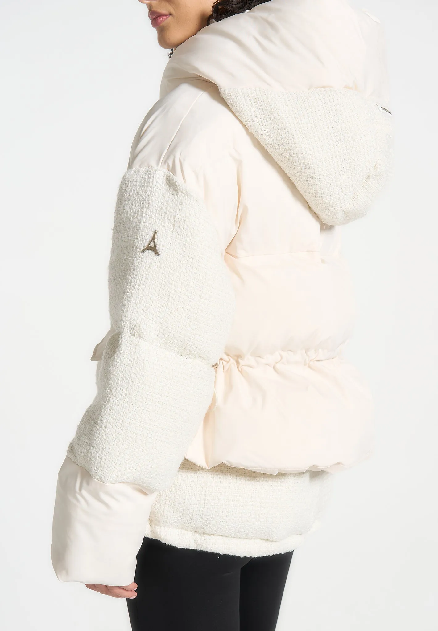 Tweed Puffer Coat - Off White