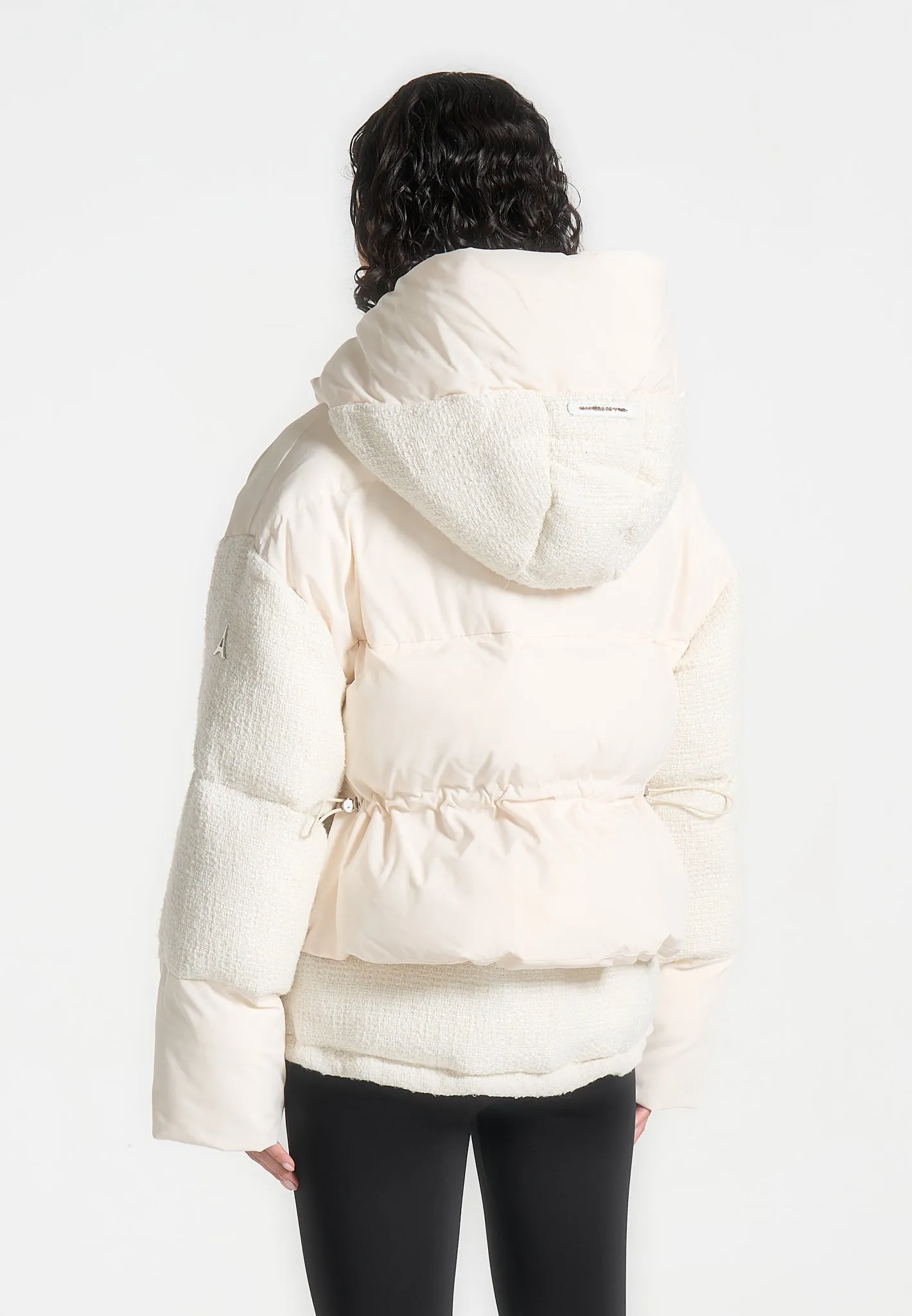 Tweed Puffer Coat - Off White