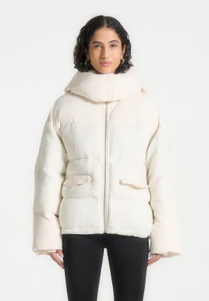 Tweed Puffer Coat - Off White