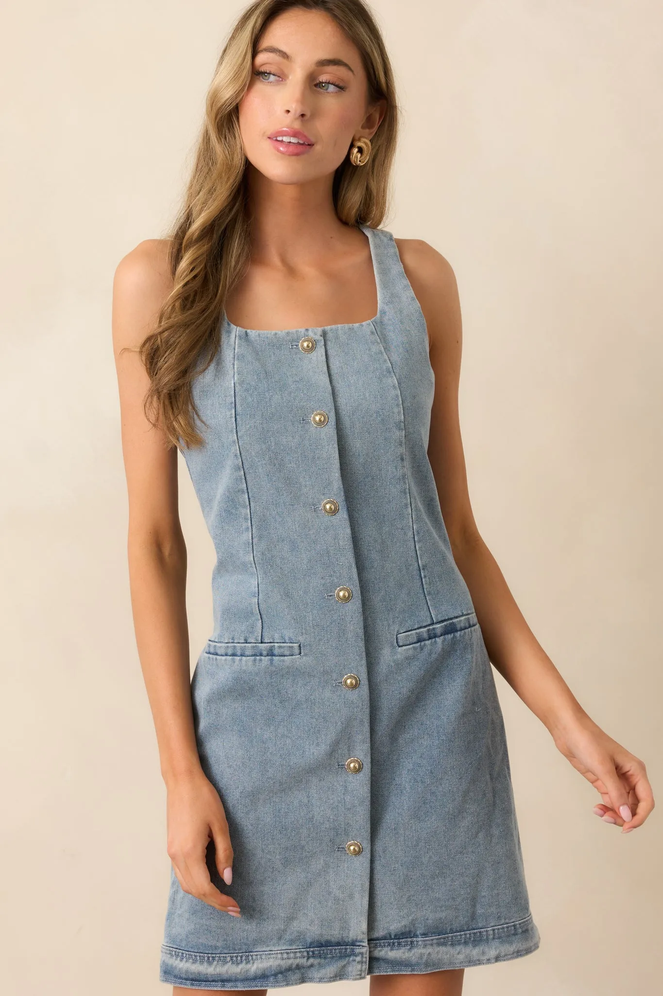 Urban Dreams Light Wash Button Front Denim Mini Dress