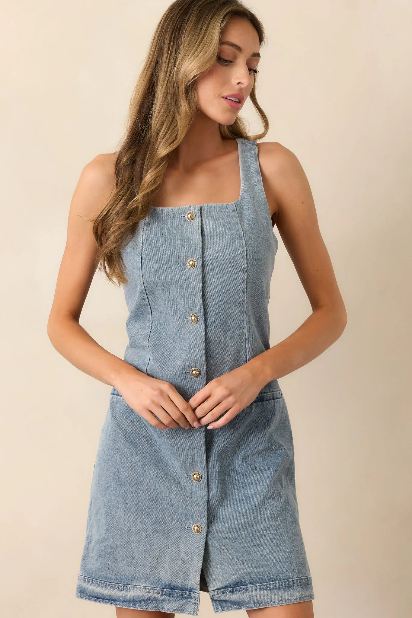 Urban Dreams Light Wash Button Front Denim Mini Dress