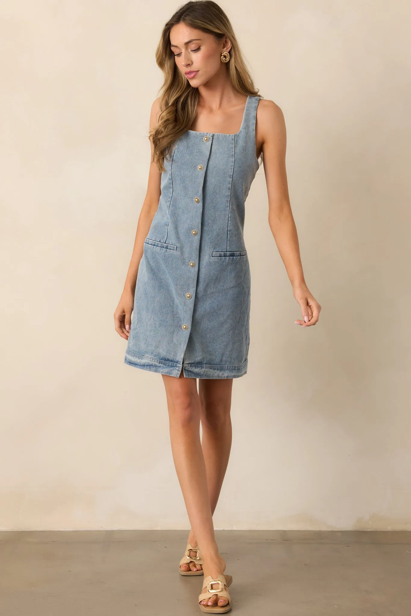 Urban Dreams Light Wash Button Front Denim Mini Dress