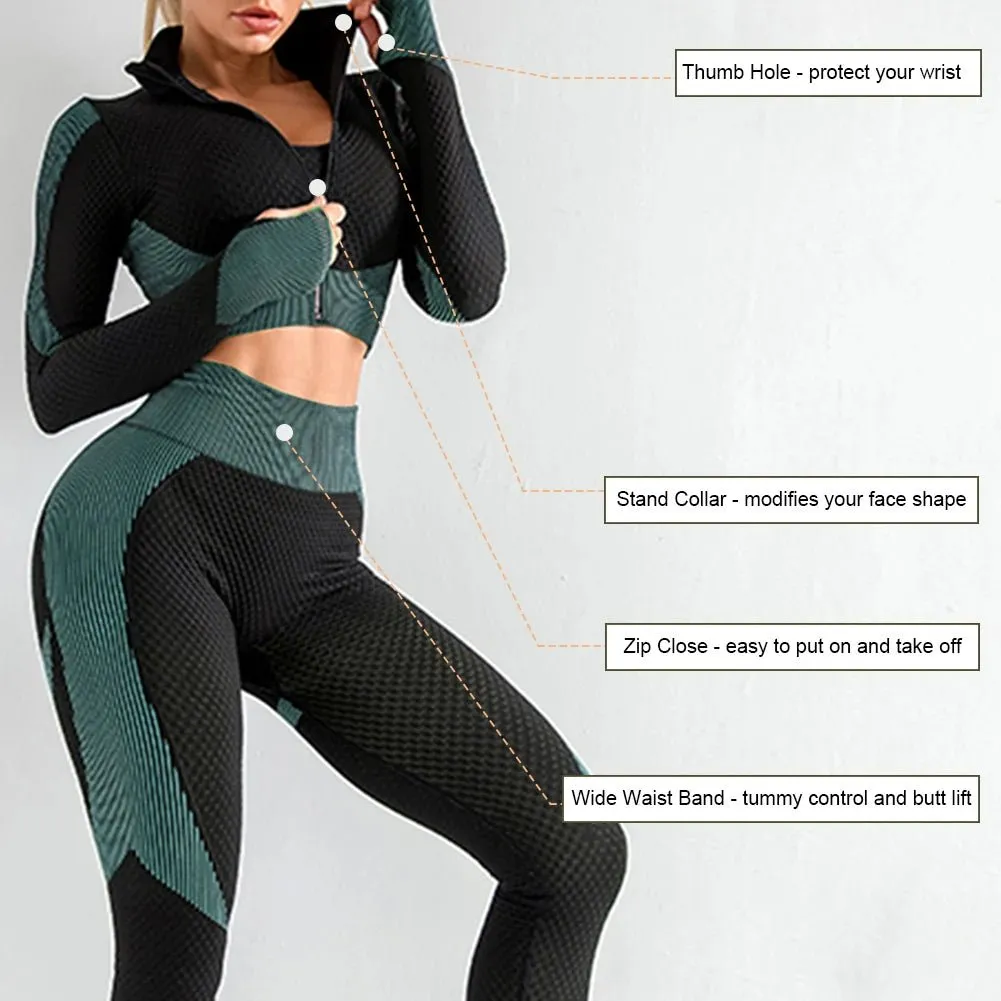 Women Long Sleeve and Pants Leggings Set Fitness Training Wear